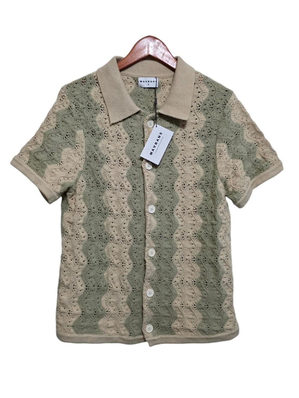 Mavrans Wavy Crochet Shirt in Sage/Cream Size Small NWT
